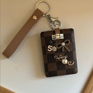 Brown Checkered Mirror Purse with Fashion Charms